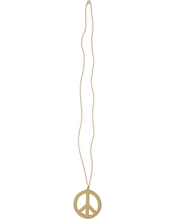 Gold tone peace sign long necklace