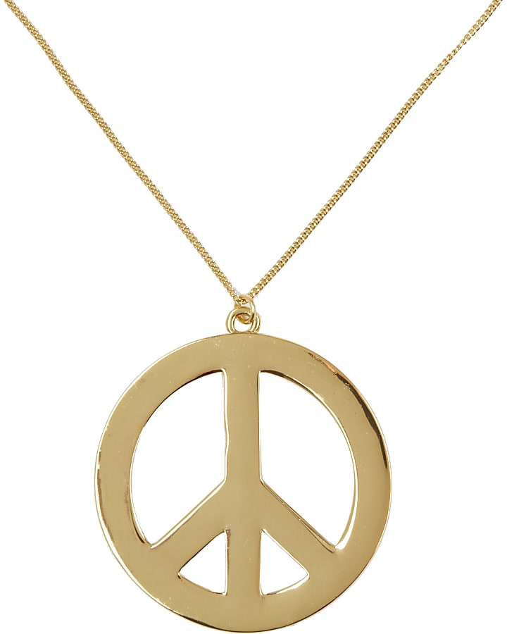 Gold tone peace sign long necklace