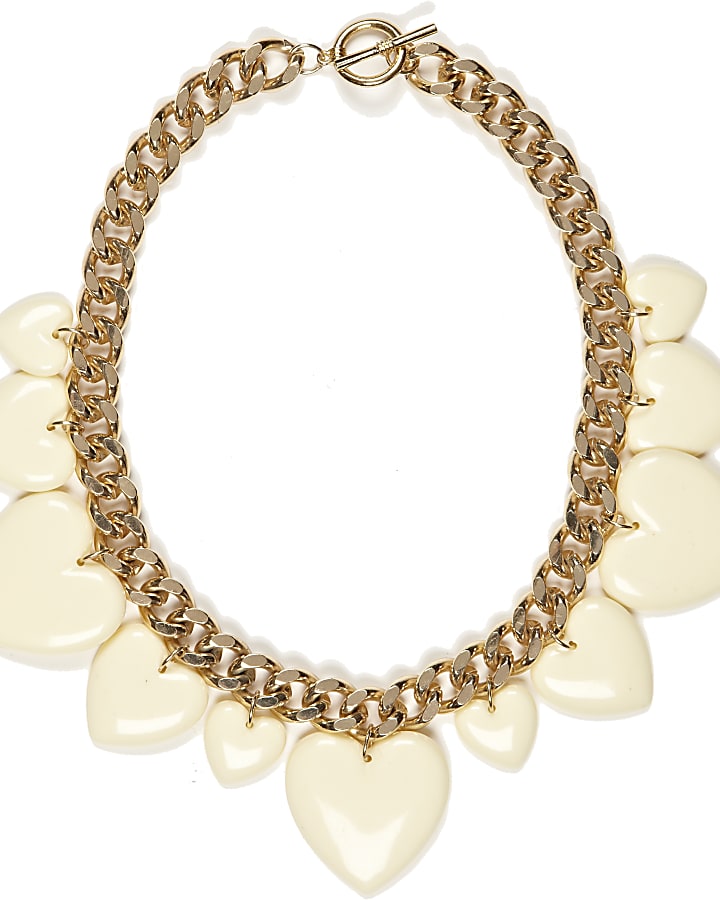 Cream retro heart chunky short necklace