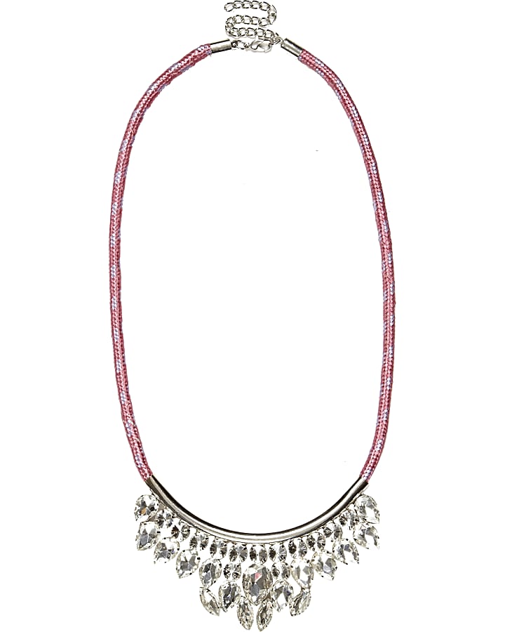 Pink bungee cord gem stone necklace