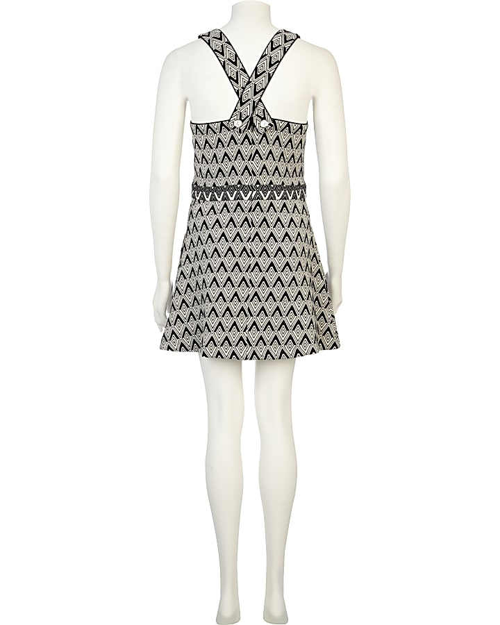 Black and white printed pinafore dress