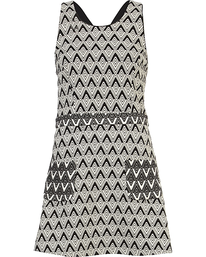 Black and white printed pinafore dress