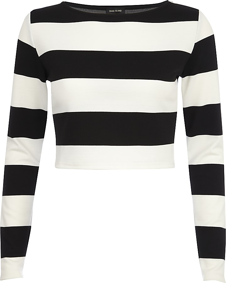 Black and white chunky stripe crop top