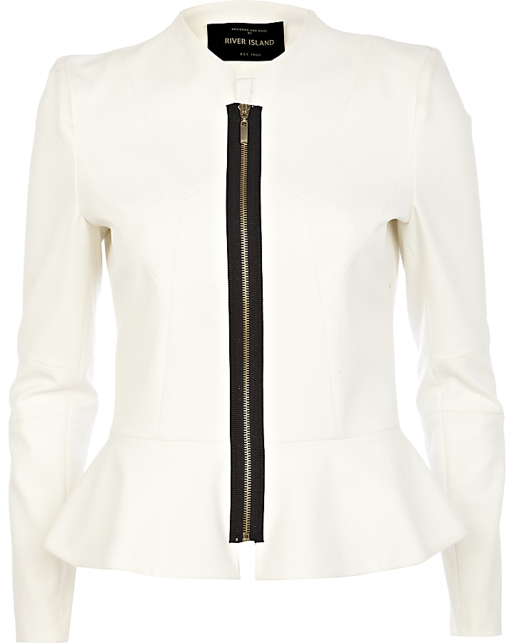 White structured peplum jacket