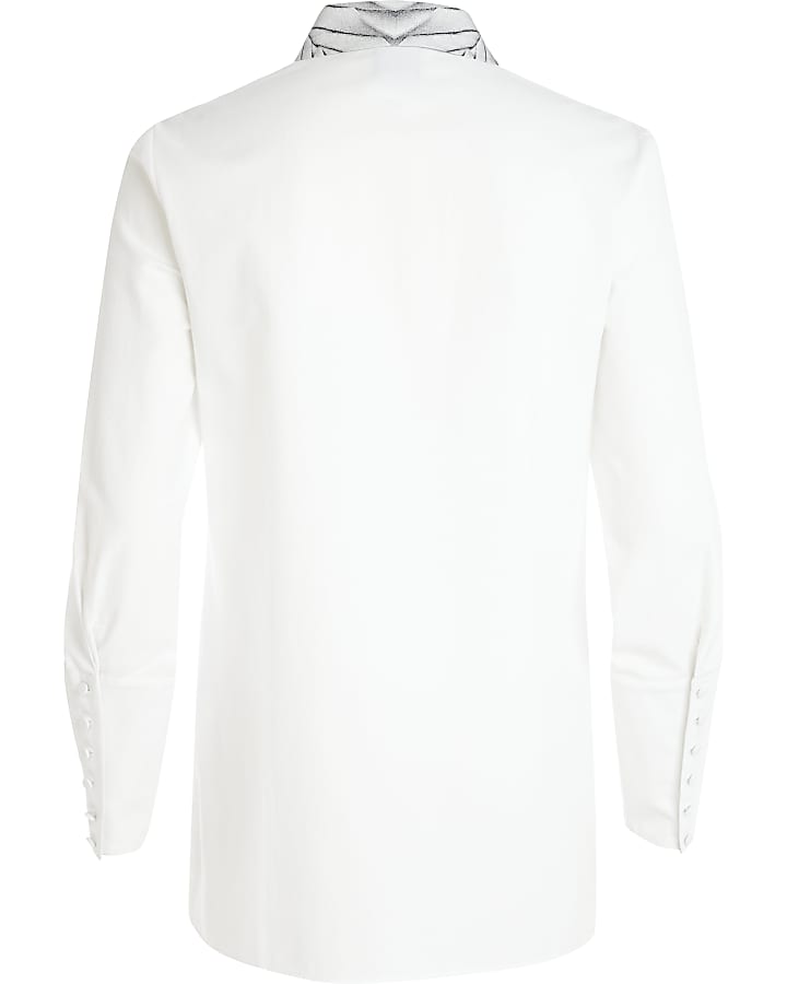 White Georgia Hardinge print collar shirt
