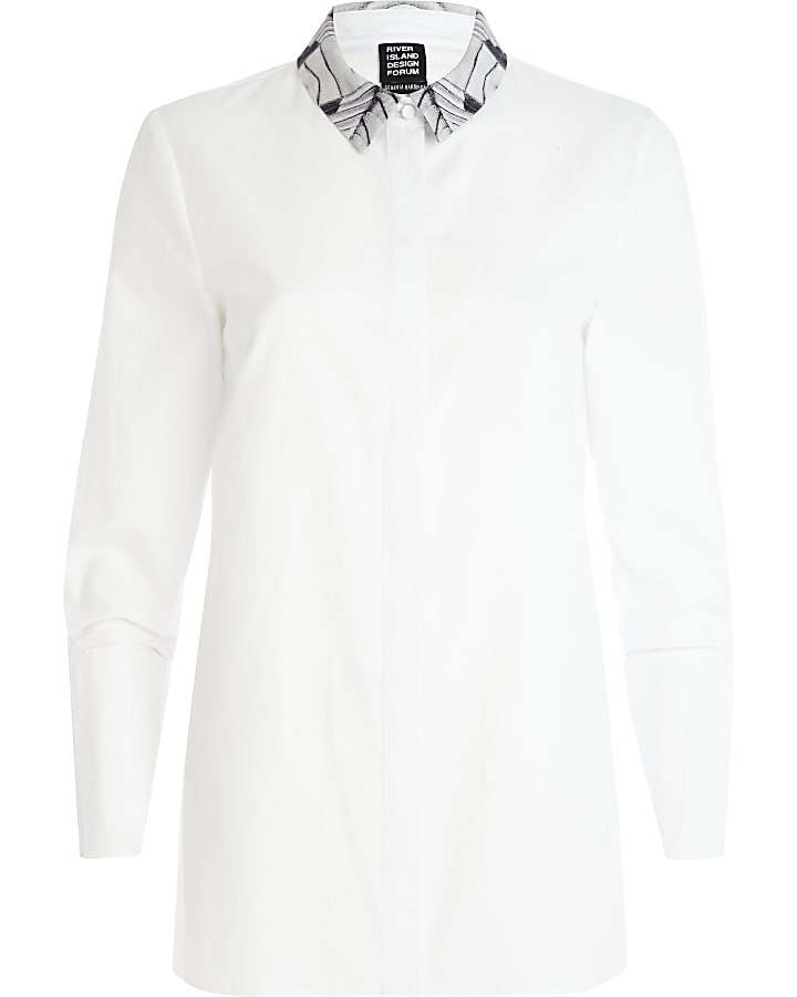 White Georgia Hardinge print collar shirt