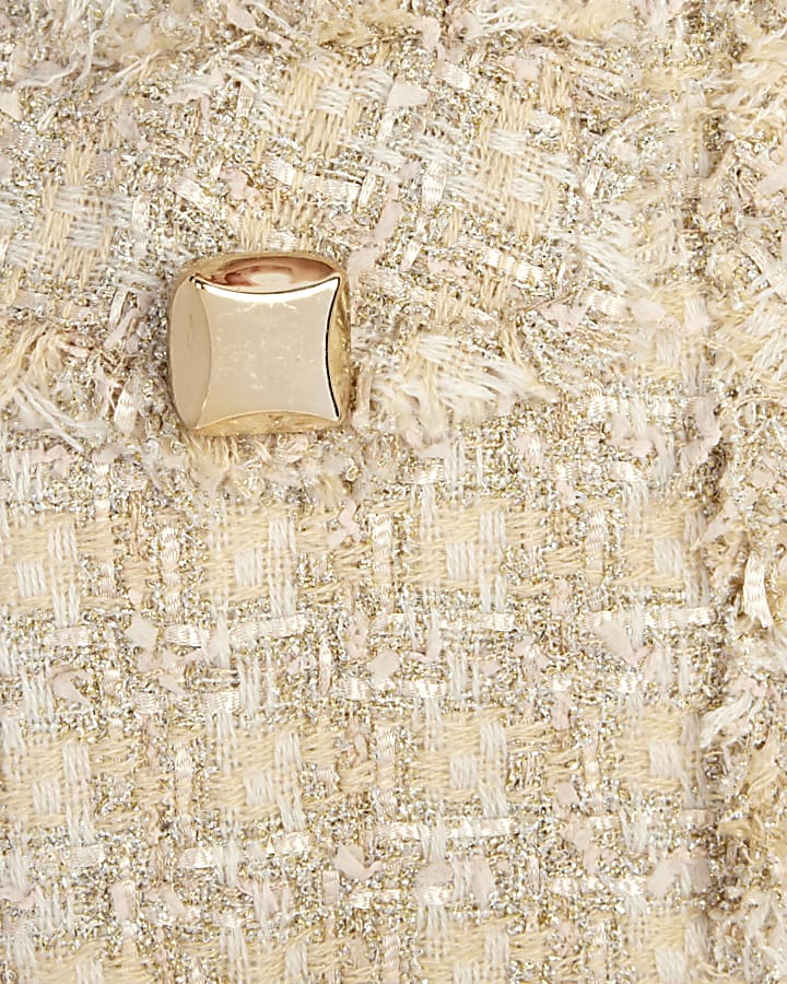 Gold boucle stud cropped military jacket