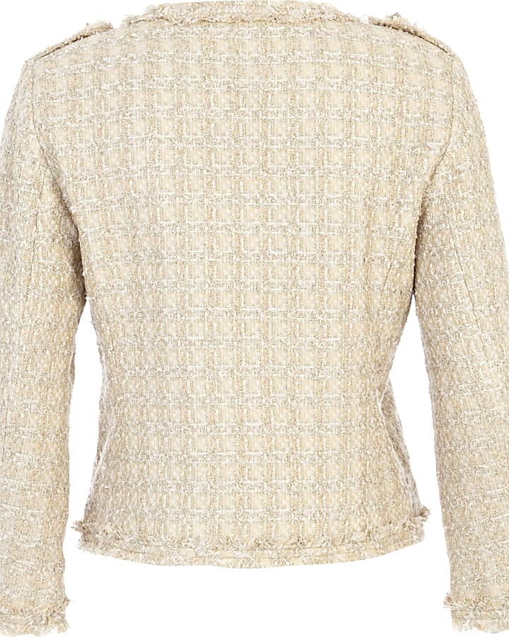Gold boucle stud cropped military jacket