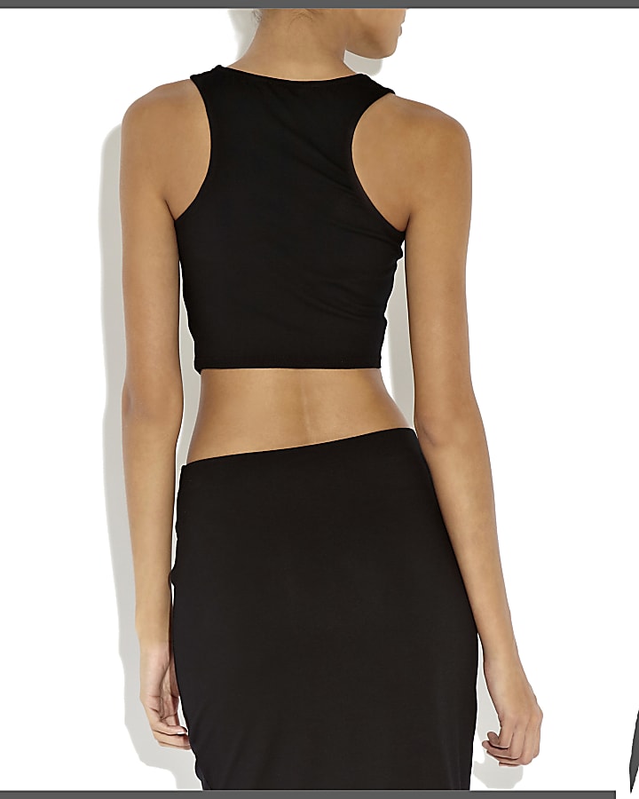 Black Rihanna knot front crop top 