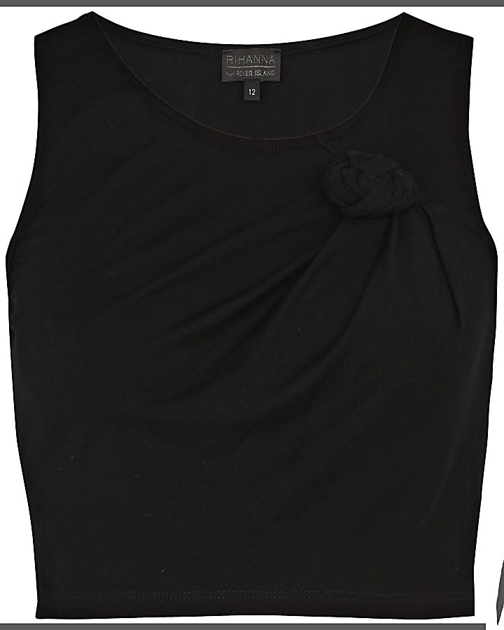 Black Rihanna knot front crop top 