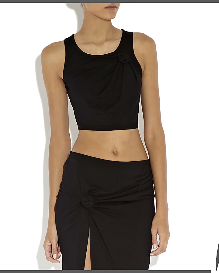 Black Rihanna knot front crop top 