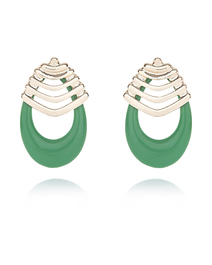 Green retro drop earrings