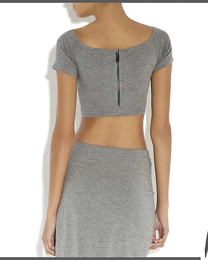 Grey Rihanna bardot crop top