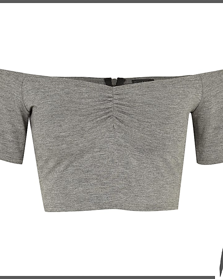 Grey Rihanna bardot crop top