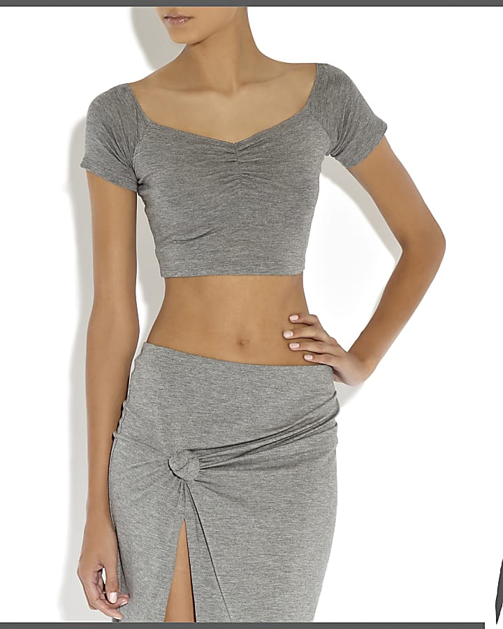 Grey Rihanna bardot crop top