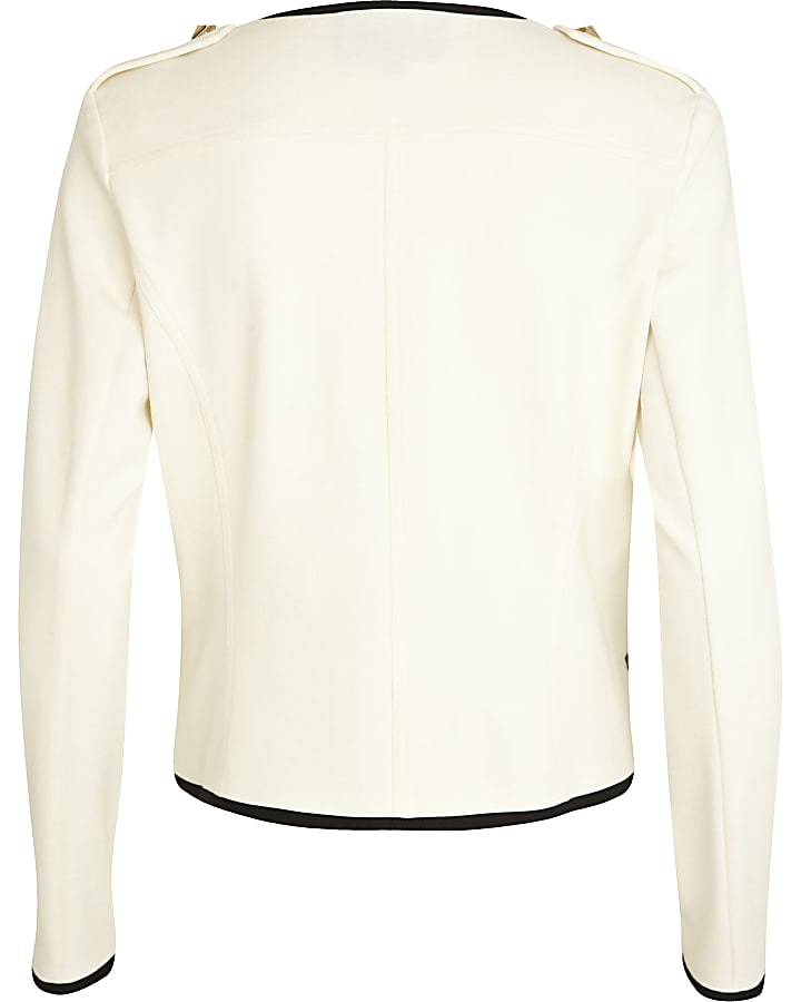Cream contrast trim biker blazer