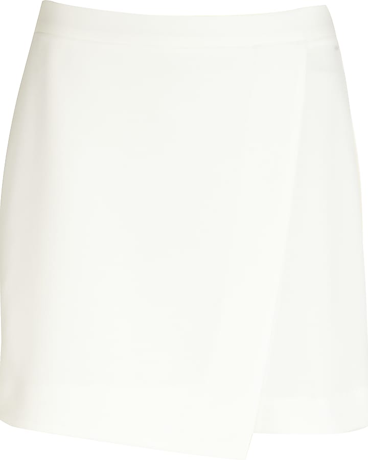White wrap mini skirt
