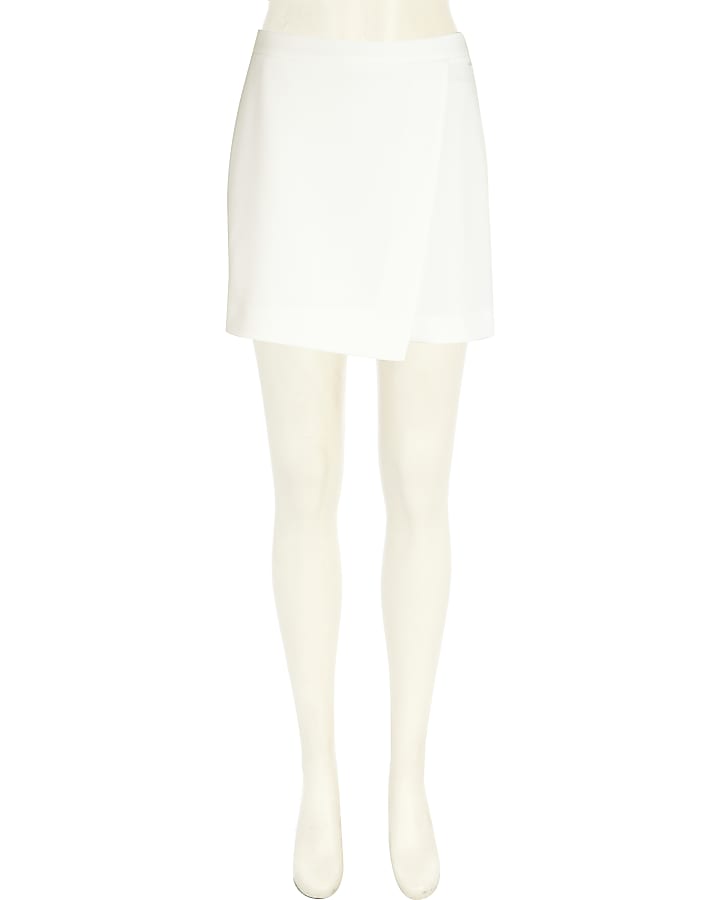 White wrap mini skirt