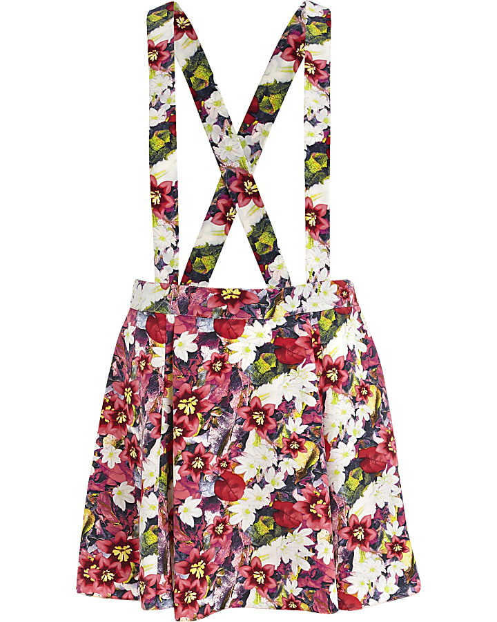 Pink floral pinafore skirt