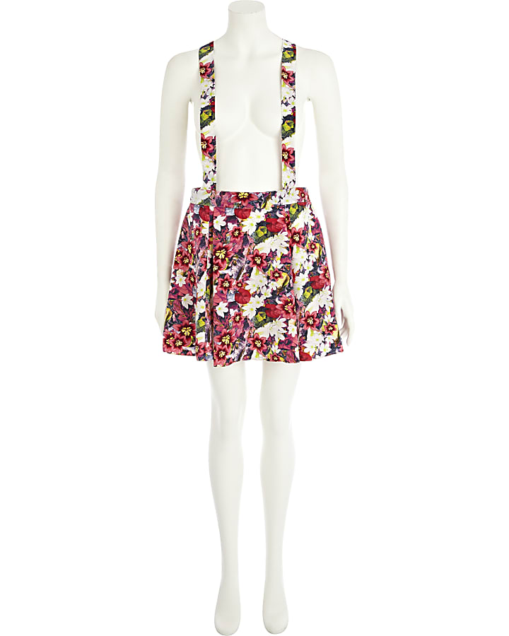 Pink floral pinafore skirt