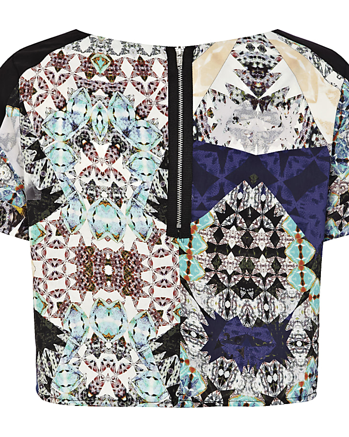 Blue kaleidoscope print crop top