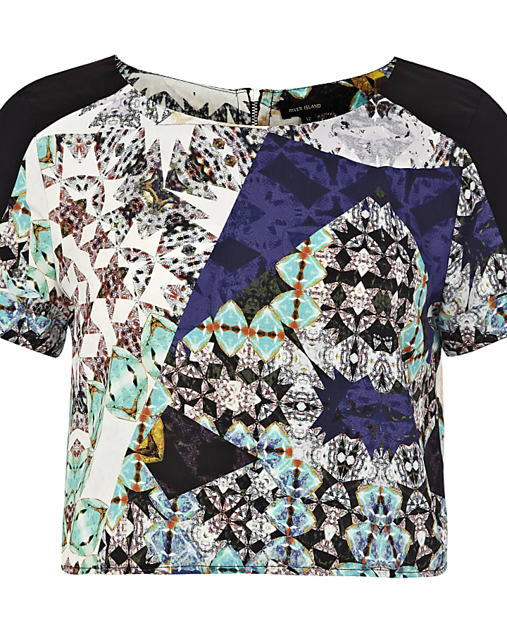 Blue kaleidoscope print crop top