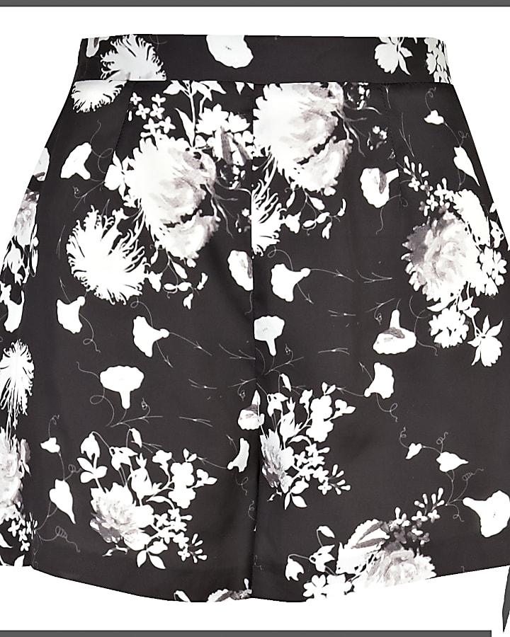 Black floral Rihanna high waisted shorts