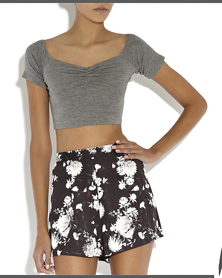 Black floral Rihanna high waisted shorts