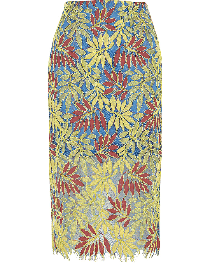 Green leaf lace pencil skirt