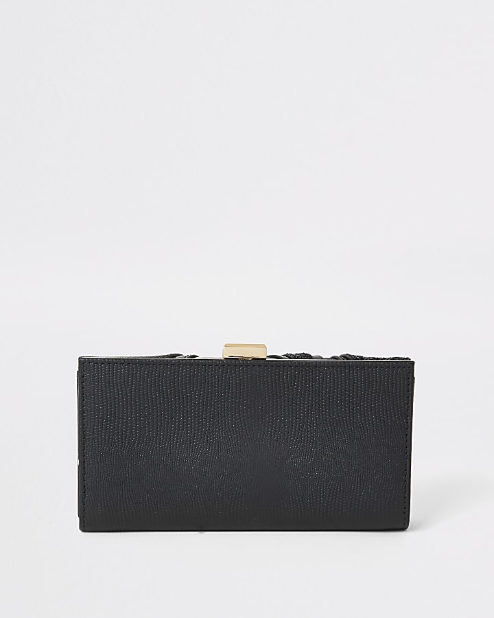 Black glitter swirl cutabout cliptop purse