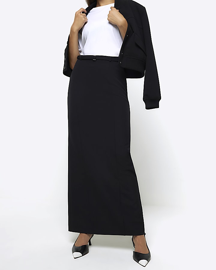 Black belted maxi skirt