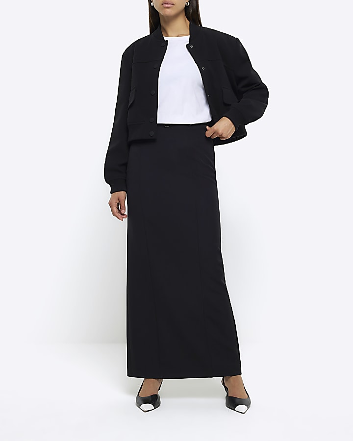 Black belted maxi skirt