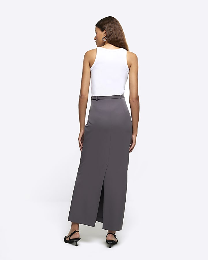 Grey belted maxi skirt