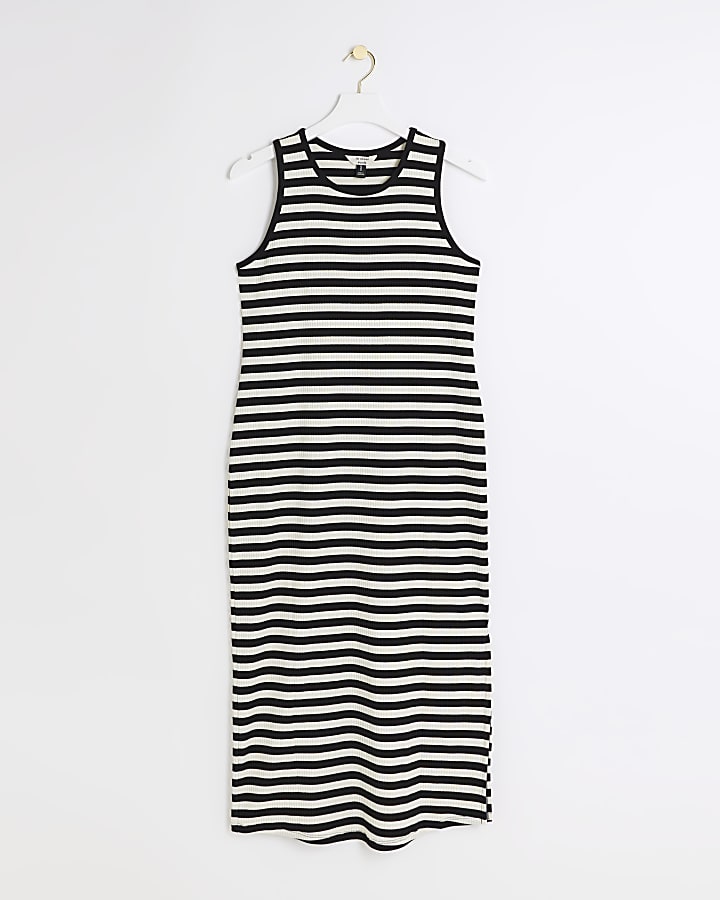 Black rib stripe bodycon midi dress