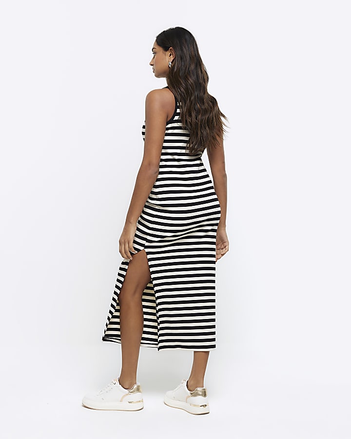 Black rib stripe bodycon midi dress