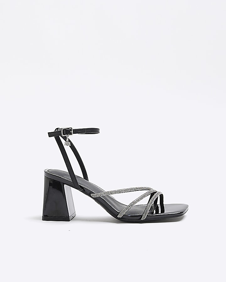 Black embellished heeled sandals hotsell