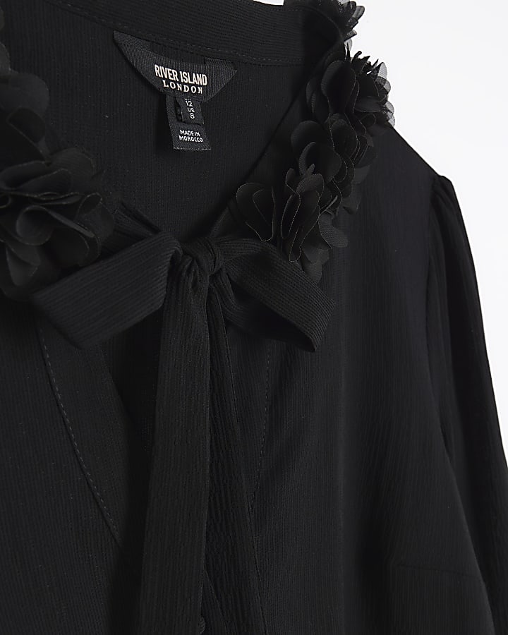 Black chiffon corsage blouse