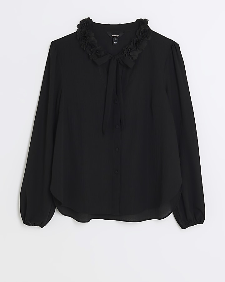 Black chiffon corsage blouse