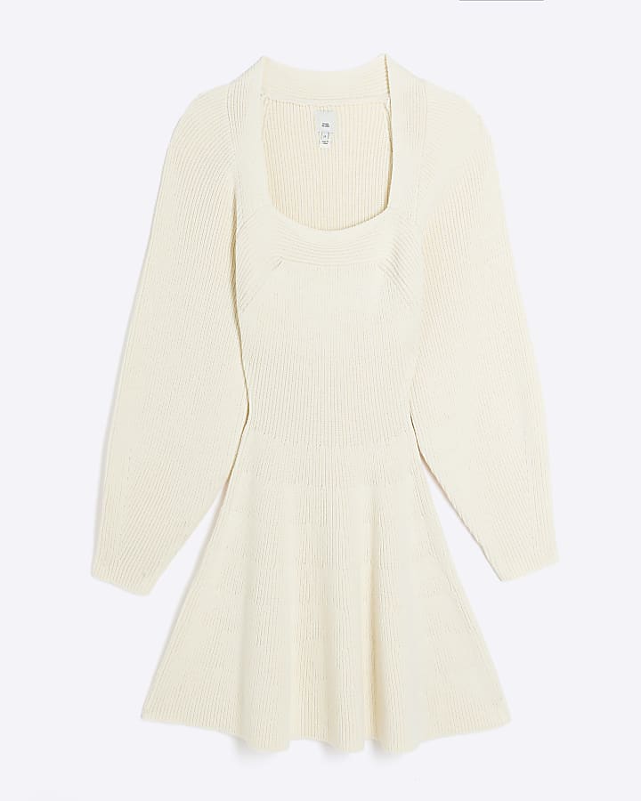 Cream square neck jumper mini dress