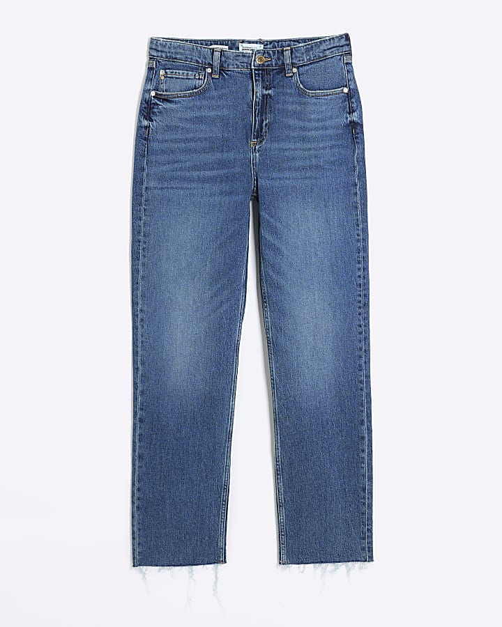 Blue high waisted stove pipe straight jeans