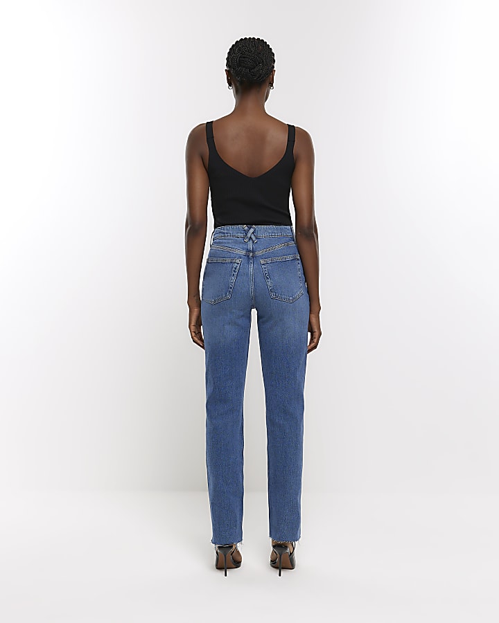 Blue high waisted stove pipe straight jeans