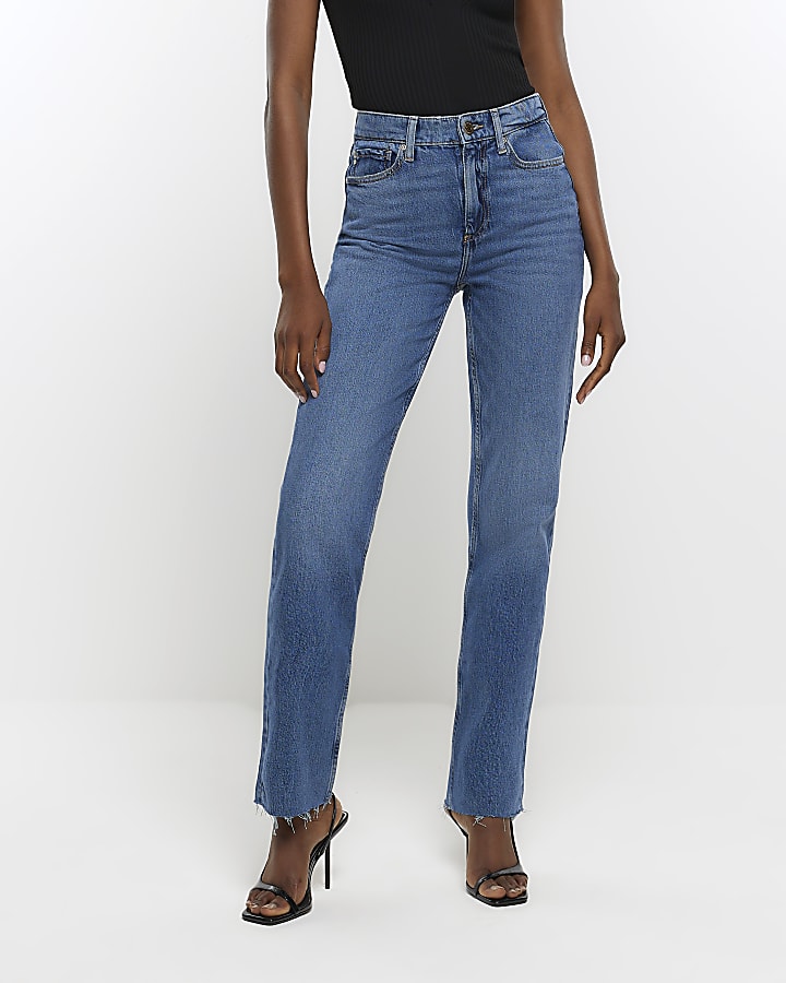 Blue high waisted stove pipe straight jeans