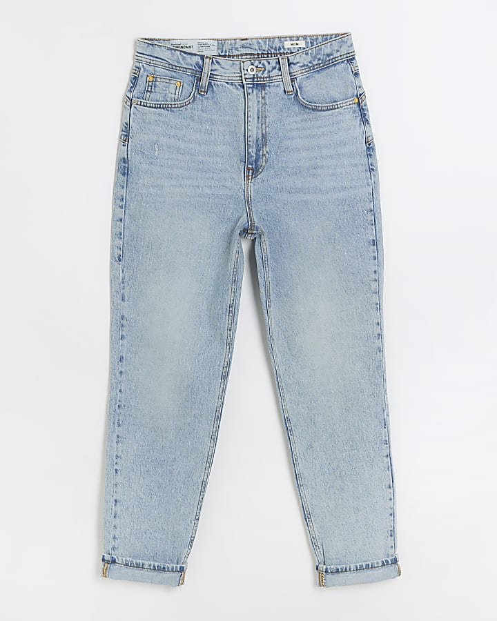 Blue high waist turned hem mom jeans