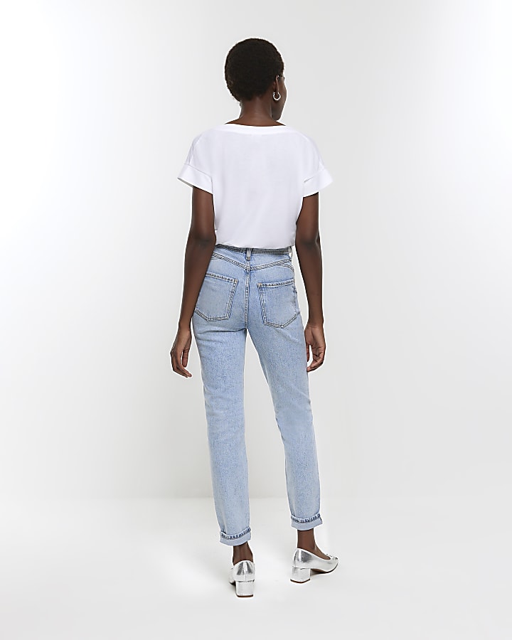 Blue high waist turned hem mom jeans