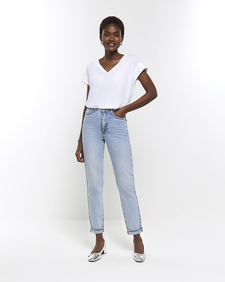 Blue high waist turned hem mom jeans