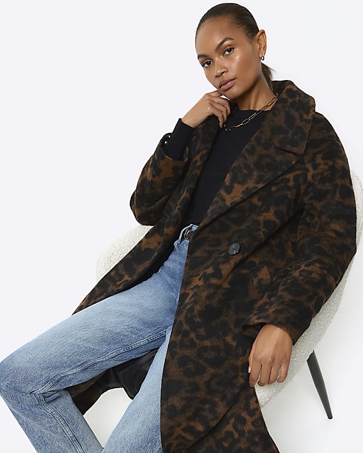 Brown leopard print oversized coat