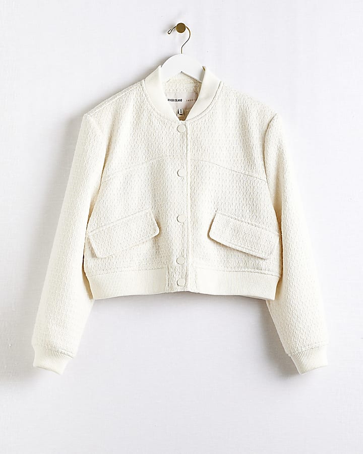 Cream Boucle Tailored Bomber Jacket