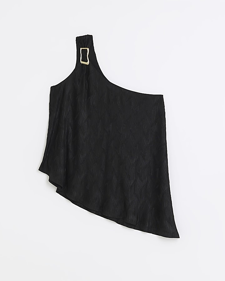 Black pleated one shoulder top