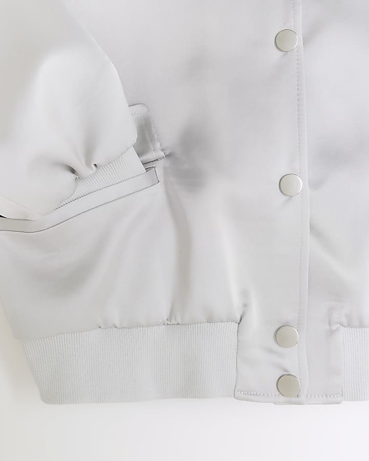 Silver satin tailored bomber jacket