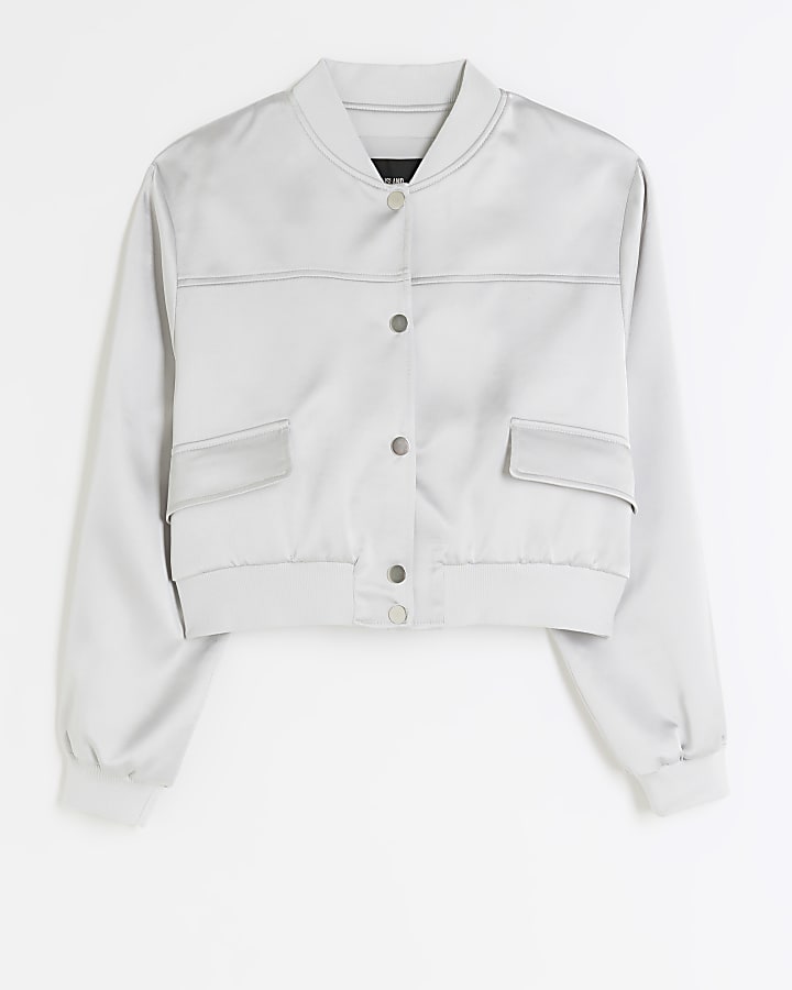 Silver satin tailored bomber jacket